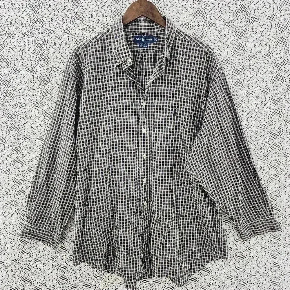 Vintage Ralph Lauren Yarmouth button down plaid long sleeve dress shirt men's 18